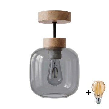 BRILAGI - LED påbygget loftlampe RETRO GLASS 1xE27/60W/230V Ø 14 cm eg/røget grå
