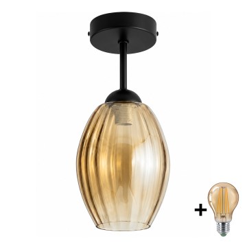 BRILAGI - LED påbygget loftlampe RETRO GLASS 1xE27/60W/230V Ø 17 cm sort/røgfarvet beige