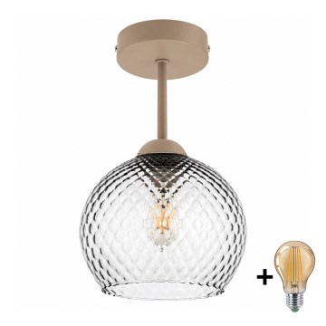BRILAGI - LED Påbygget lysekrone RETRO GLASS 1xE27/60W/230V Ø 18 cm beige/røggrå