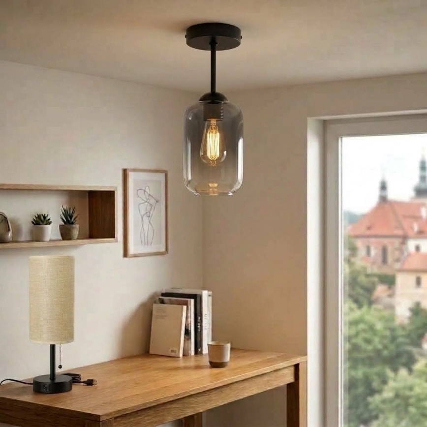 BRILAGI - LED påbygget loftlampe RETRO GLASS 1xE27/60W/230V Ø 14 cm sort/røget grå