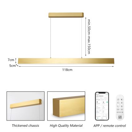 Brilagi - LED pendel dæmpbar SLEEKLINE SMART LED/40W/230V 3000-6000K Wi-Fi Tuya guldfarvet + fjernbetjening
