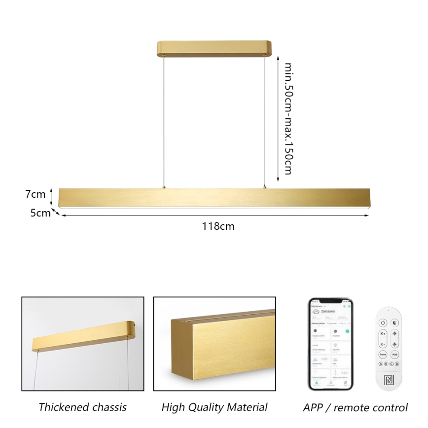 Brilagi - LED pendel dæmpbar SLEEKLINE SMART LED/40W/230V 3000-6000K Wi-Fi Tuya guldfarvet + fjernbetjening
