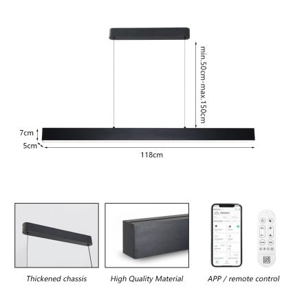 Brilagi - LED pendel dæmpbar SLEEKLINE SMART LED/40W/230V 3000-6000K Wi-Fi Tuya sort + fjernbetjening
