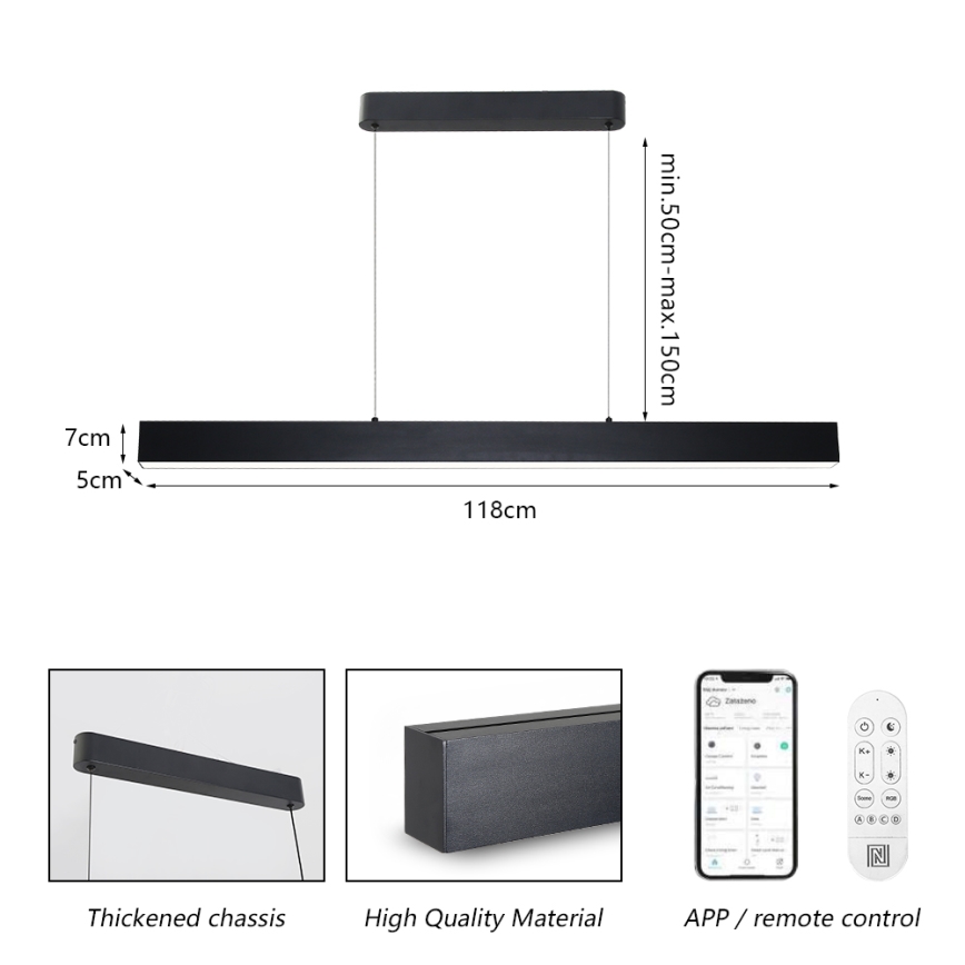 Brilagi - LED pendel dæmpbar SLEEKLINE SMART LED/40W/230V 3000-6000K Wi-Fi Tuya sort + fjernbetjening