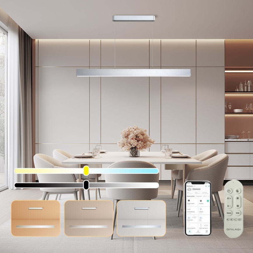 Brilagi - LED pendel dæmpbar SLEEKLINE SMART LED/40W/230V 3000-6000K Wi-Fi Tuya sølvfarvet + fjernbetjening