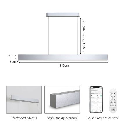 Brilagi - LED pendel dæmpbar SLEEKLINE SMART LED/40W/230V 3000-6000K Wi-Fi Tuya sølvfarvet + fjernbetjening