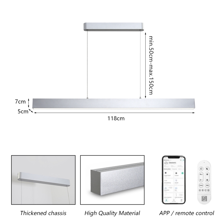 Brilagi - LED pendel dæmpbar SLEEKLINE SMART LED/40W/230V 3000-6000K Wi-Fi Tuya sølvfarvet + fjernbetjening