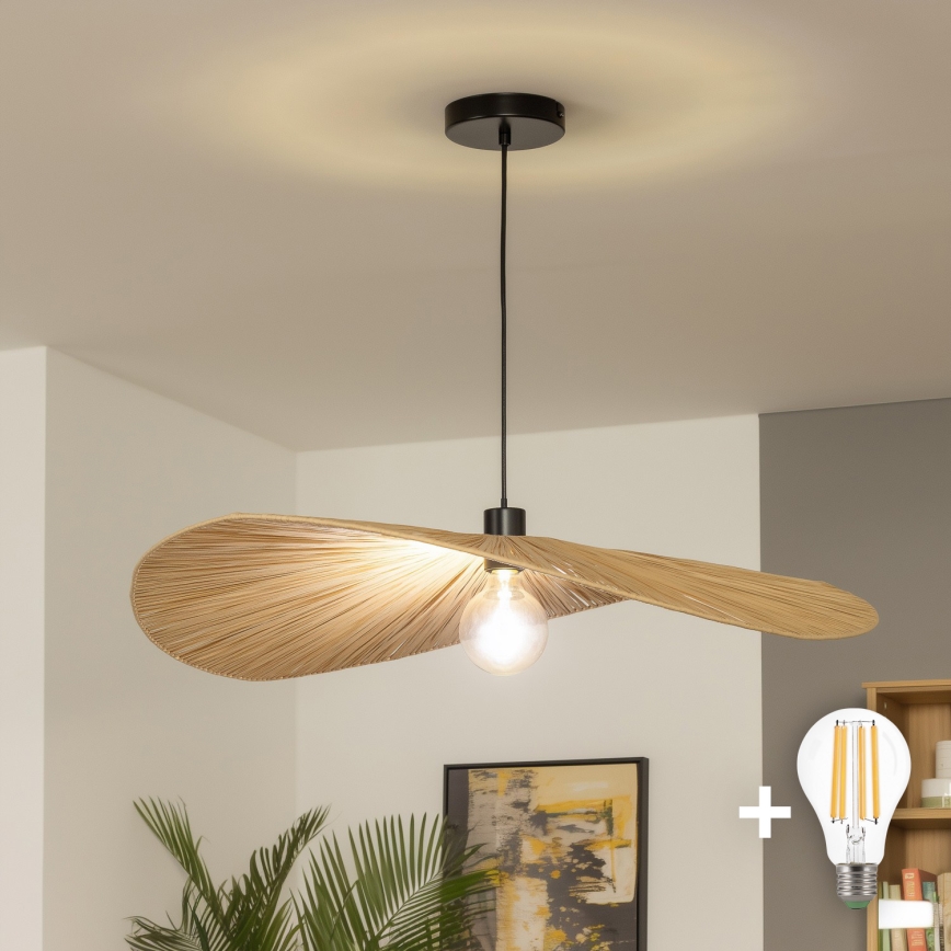 Brilagi - LED-pendel i boho-stil CERIA BOHO, ophængt i wire, 1xE27/40W/230V, Ø 80 cm, raffia