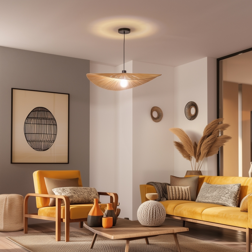 Brilagi - LED-pendel i boho-stil CERIA BOHO, ophængt i wire, 1xE27/40W/230V, Ø 80 cm, raffia