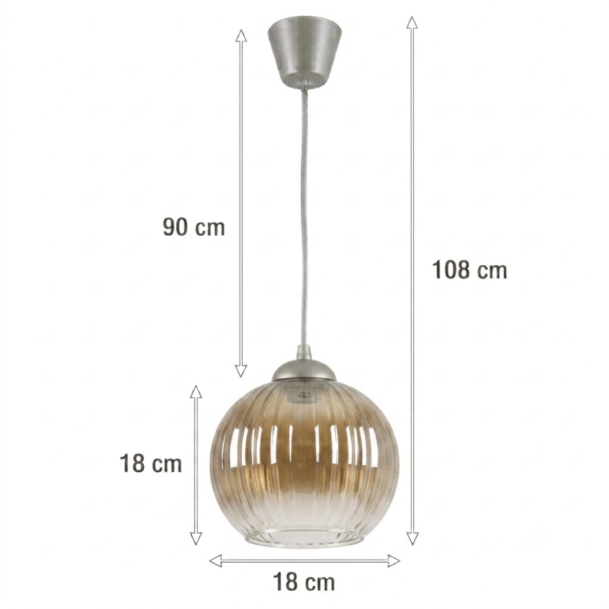 Brilagi - LED-pendel med wire RETRO GLASS 1xE27/60W/230V Ø 18 cm sølv/røgbrun