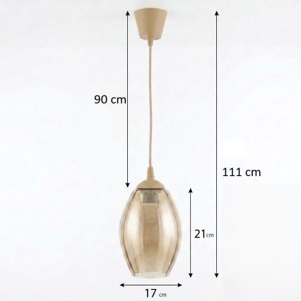 Brilagi - LED pendel på kabel RETRO GLASS 1xE27/60W/230V Ø 17 cm beige/røget beige
