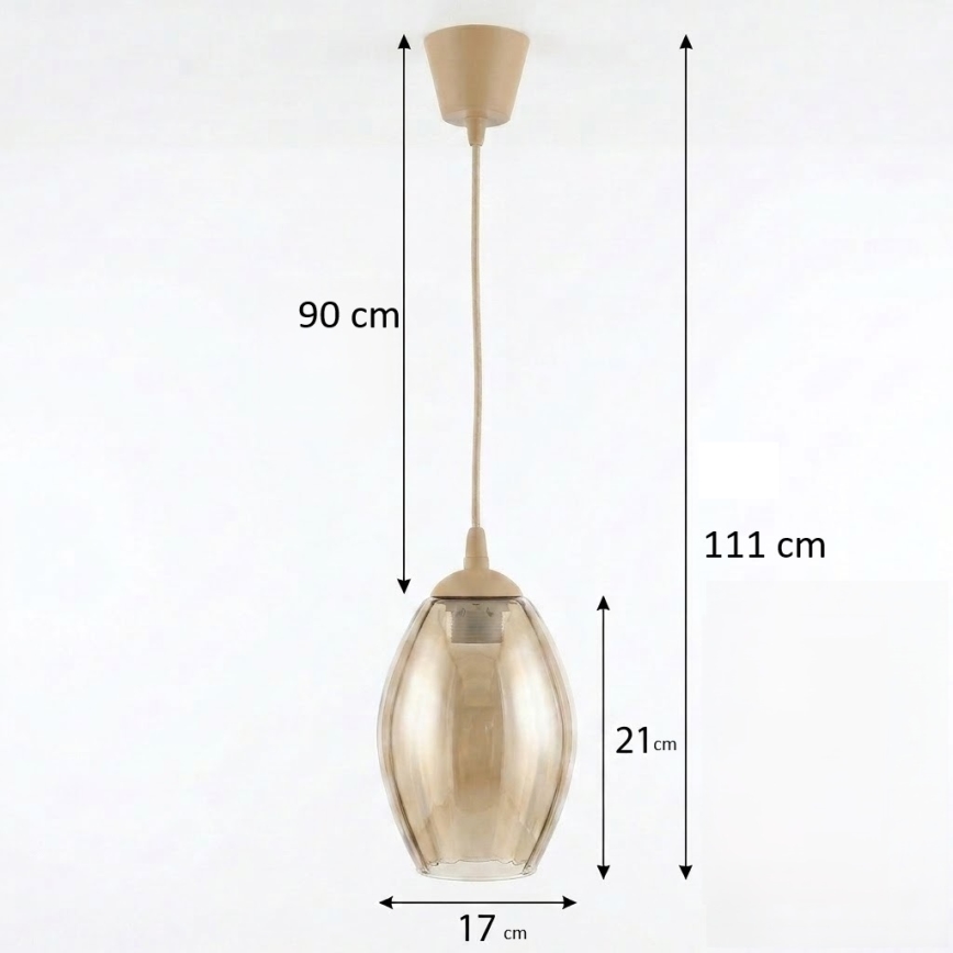 Brilagi - LED pendel på kabel RETRO GLASS 1xE27/60W/230V Ø 17 cm beige/røget beige