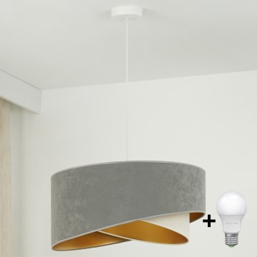 Brilagi - LED pendel LYRA 1xE27/15W/230V grå/cremefarvet/guldfarvet