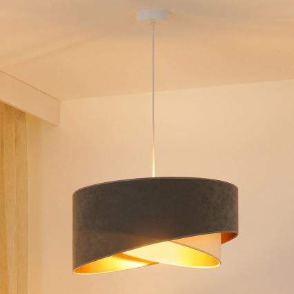 Brilagi - LED pendel LYRA 1xE27/15W/230V grå/cremefarvet/guldfarvet
