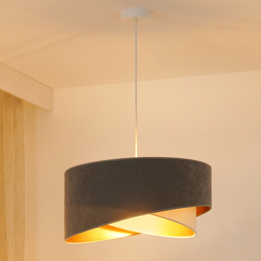 Brilagi - LED pendel LYRA 1xE27/15W/230V grå/cremefarvet/guldfarvet