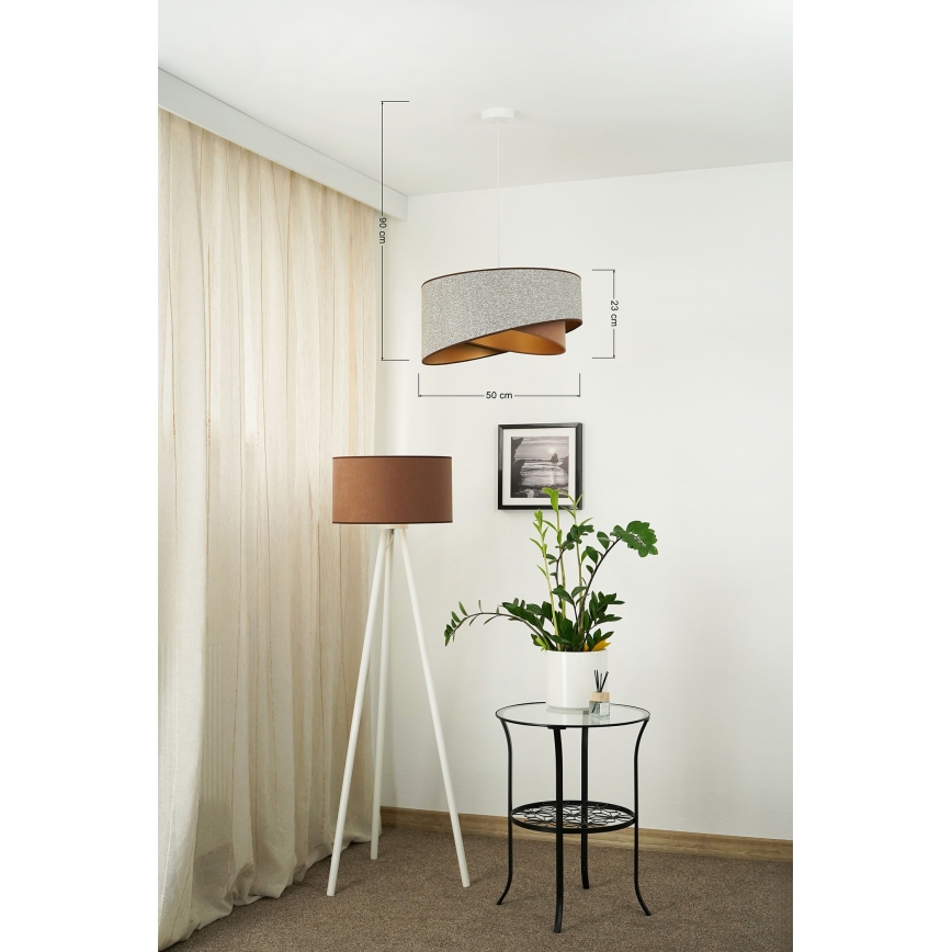 Brilagi - LED pendel LYRA 1xE27/15W/230V grå/cremefarvet/guldfarvet