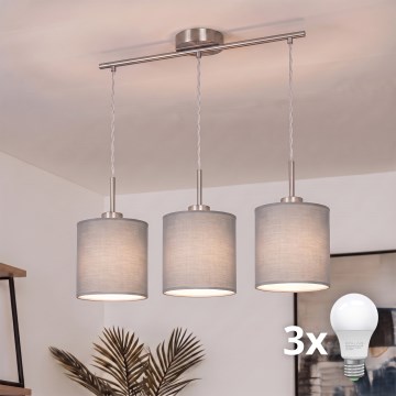 Brilagi - LED-pendel med kabel NUBILA 3xE27/60W/230V lysegrå