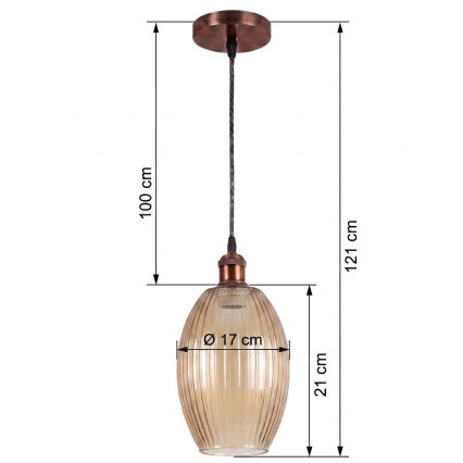 BRILAGI - LED-pendel med wire RETRO GLASS 1xE27/60W/230V Ø 17 cm kobber/røget beige