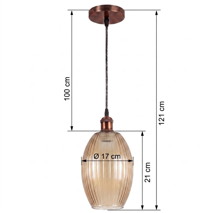 BRILAGI - LED-pendel med wire RETRO GLASS 1xE27/60W/230V Ø 17 cm kobber/røget beige
