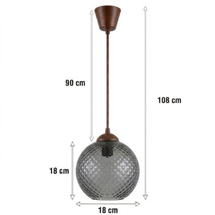 Brilagi - LED-pendel på kabel RETRO GLASS 1xE27/60W/230V Ø 18 cm brun/røget grå