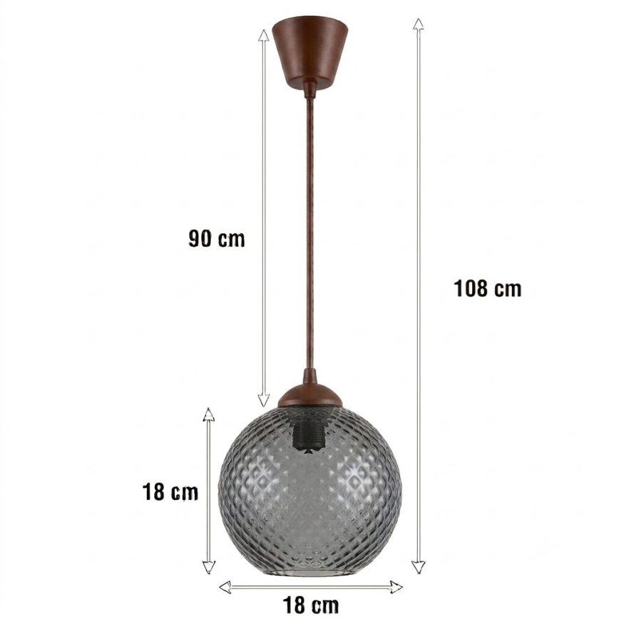 Brilagi - LED-pendel på kabel RETRO GLASS 1xE27/60W/230V Ø 18 cm brun/røget grå