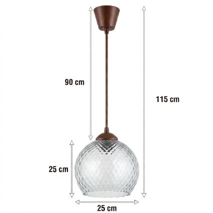 Brilagi - LED-pendel på kabel RETRO GLAS 1xE27/60W/230V Ø 25 cm brun/røget grå