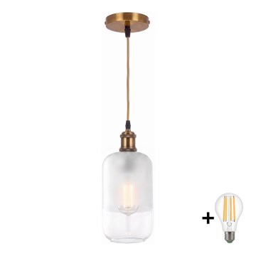 BRILAGI - LED pendel med kabel RETRO GLASS 1xE27/60W/230V Ø 14 cm guld/hvid