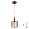 BRILAGI - LED-pendel med kabel RETRO GLASS 1xE27/60W/230V Ø 14 cm kobber/røget beige