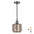 BRILAGI - LED-pendel med kabel RETRO GLASS 1xE27/60W/230V Ø 15 cm sort/røget beige