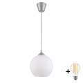 Brilagi - LED-pendel med kabel RETRO GLASS 1xE27/60W/230V Ø 15 cm sølv/hvid