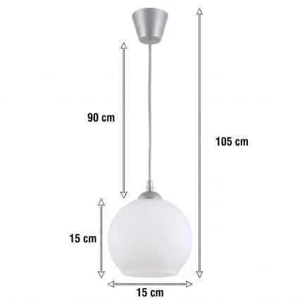 Brilagi - LED-pendel med kabel RETRO GLASS 1xE27/60W/230V Ø 15 cm sølv/hvid