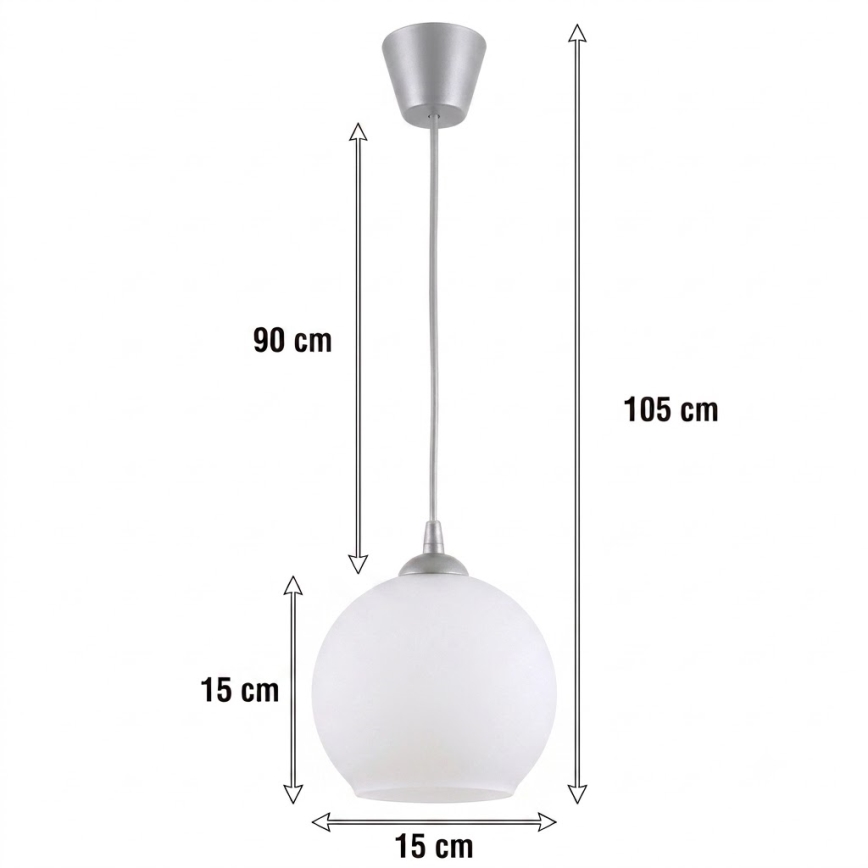 Brilagi - LED-pendel med kabel RETRO GLASS 1xE27/60W/230V Ø 15 cm sølv/hvid