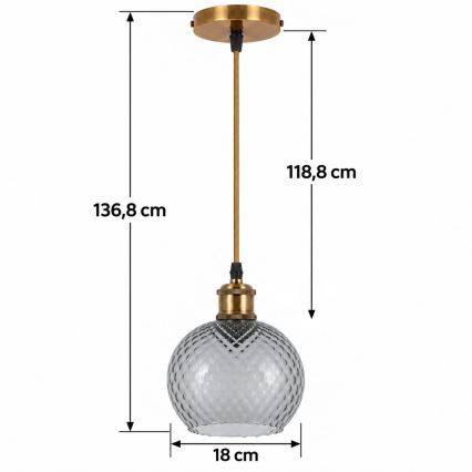 BRILAGI - LED pendel på kabel RETRO GLASS 1xE27/60W/230V Ø 18 cm guld/røget grå