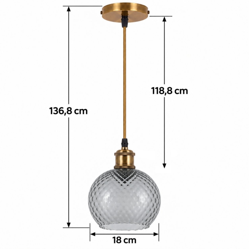 BRILAGI - LED pendel på kabel RETRO GLASS 1xE27/60W/230V Ø 18 cm guld/røget grå