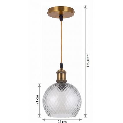BRILAGI - LED-pendel på kabel RETRO GLASS 1xE27/60W/230V Ø 25 cm guld/røget grå