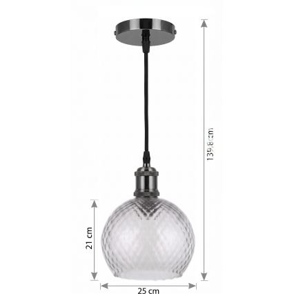 BRILAGI - LED-pendel på ledning RETRO GLASS 1xE27/60W/230V Ø 25 cm sort/røggrå
