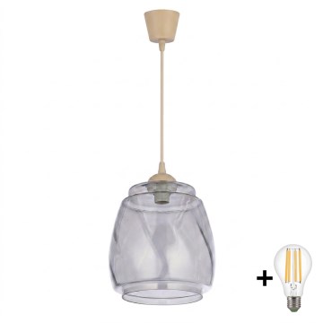 Brilagi - LED-pendel med kabel RETRO GLASS 1xE27/60W/230V Ø 26 cm beige/røggrå