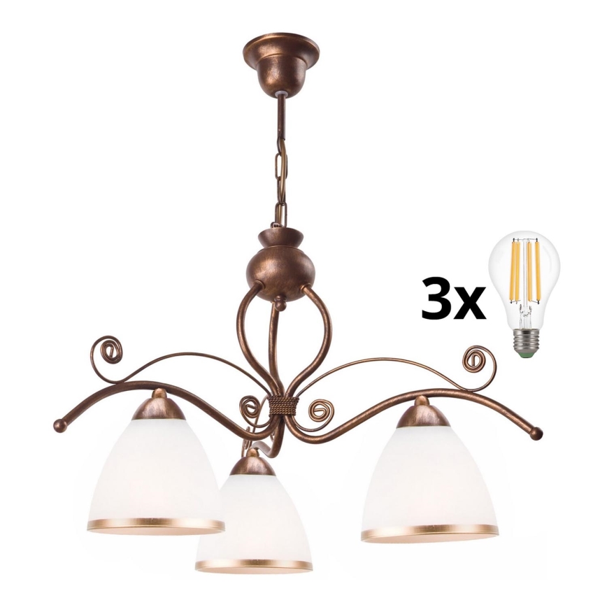 Brilagi - LED Pendel med kædeophæng ANTICO 3xE27/60W/230V bronzefarvet patina