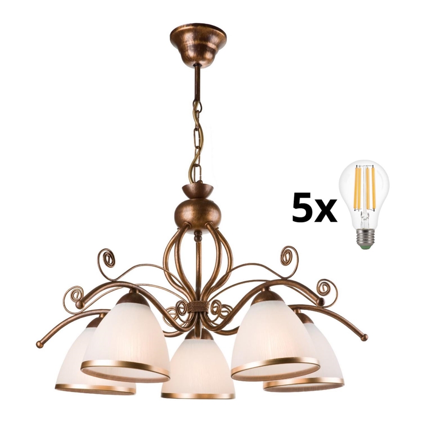 Brilagi - LED Pendel med kædeophæng ANTICO 5xE27/60W/230V bronzefarvet patina
