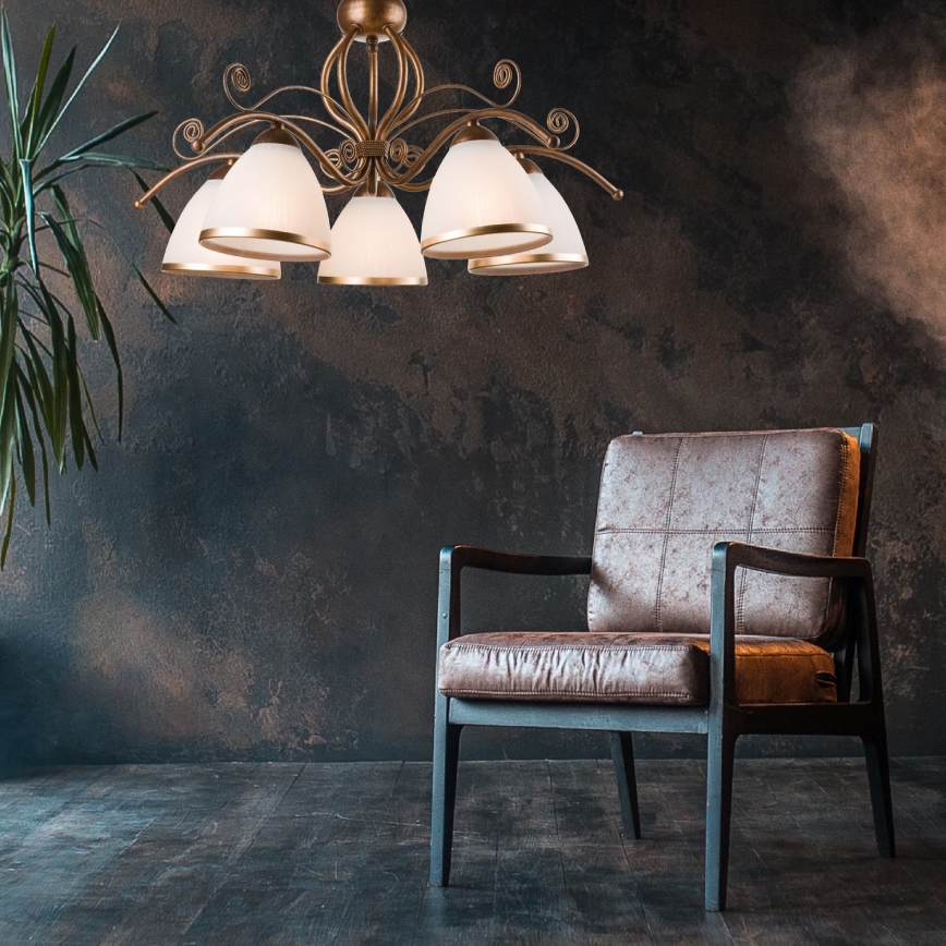 Brilagi - LED Pendel med kædeophæng ANTICO 5xE27/60W/230V bronzefarvet patina