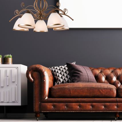 Brilagi - LED Pendel med kædeophæng ANTICO 5xE27/60W/230V bronzefarvet patina