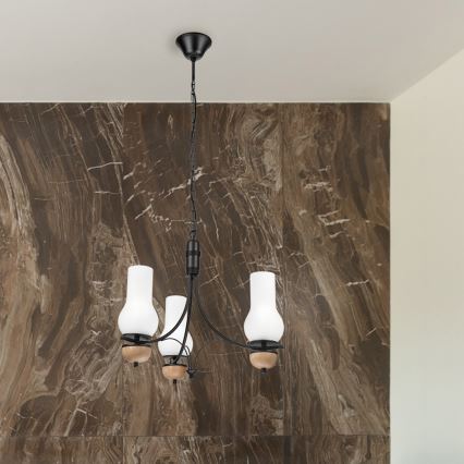 Brilagi - LED Pendel med kædeophæng COTTAGE 3xE14/40W/230V bøg/hvid