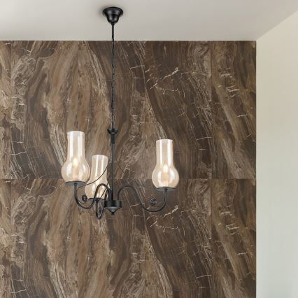 Brilagi - LED Pendel med kædeophæng COTTAGE 3xE14/40W/230V sort/brun