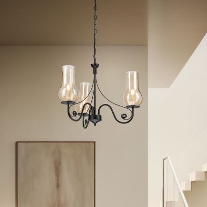 Brilagi - LED Pendel med kædeophæng COTTAGE 3xE14/40W/230V sort/brun