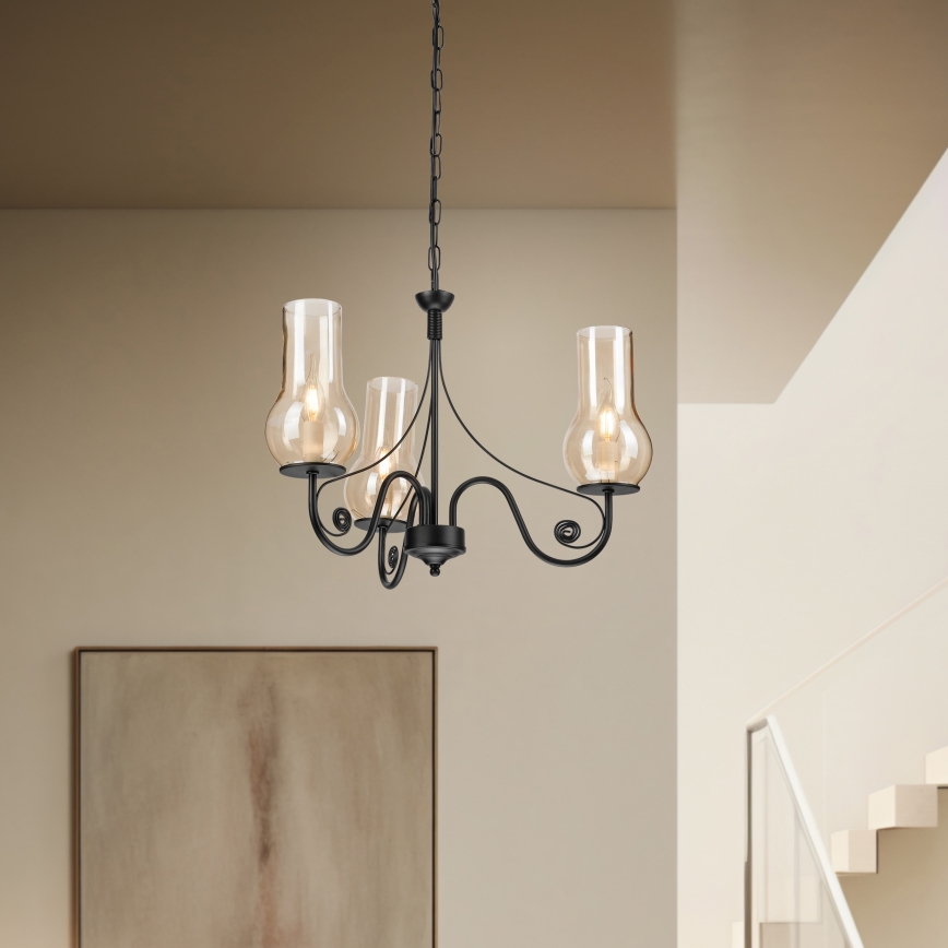 Brilagi - LED Pendel med kædeophæng COTTAGE 3xE14/40W/230V sort/brun