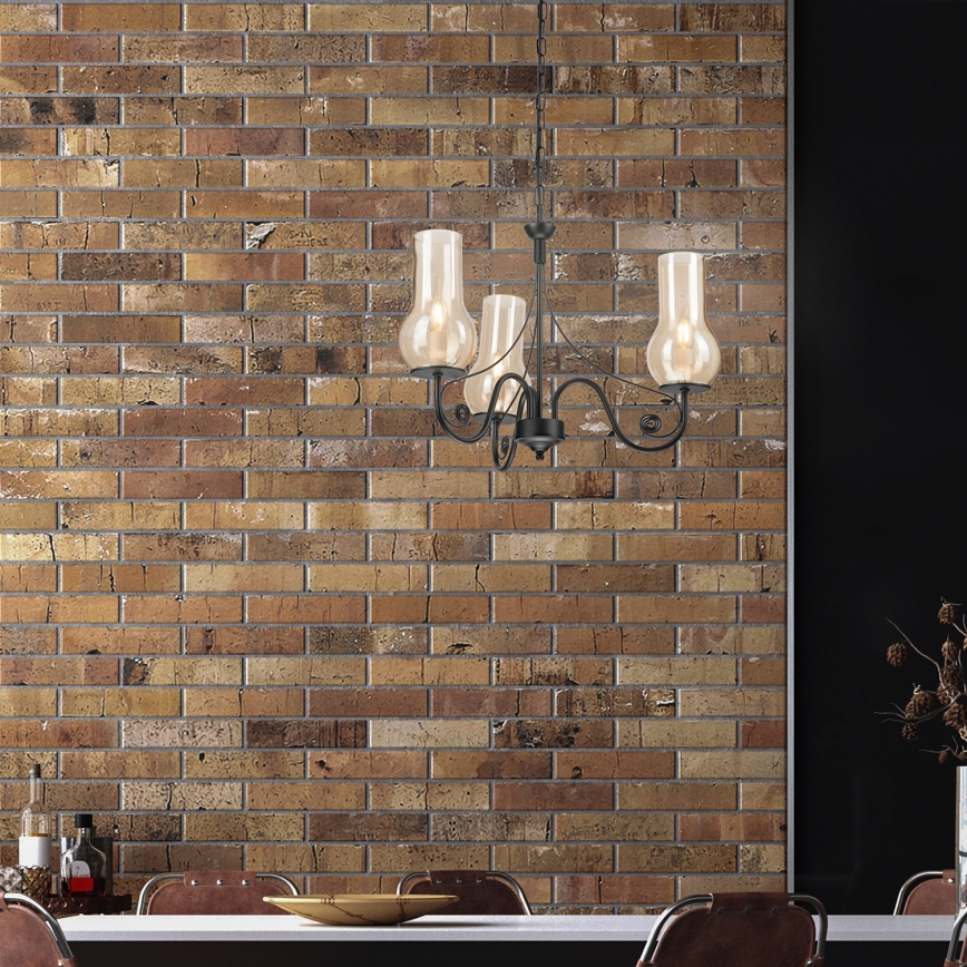 Brilagi - LED Pendel med kædeophæng COTTAGE 3xE14/40W/230V sort/brun