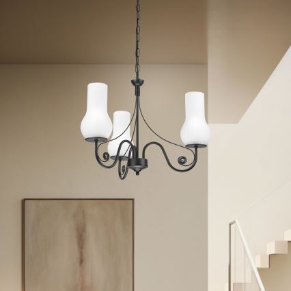 Brilagi - LED Pendel med kædeophæng COTTAGE 3xE14/40W/230V sort/hvid