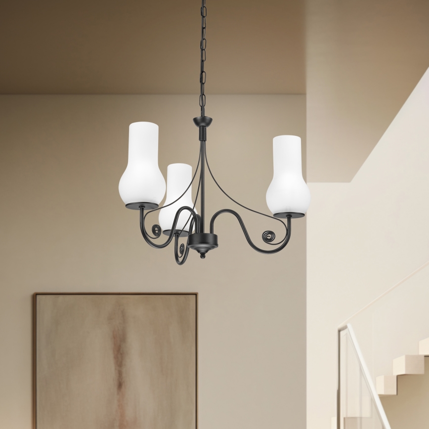 Brilagi - LED Pendel med kædeophæng COTTAGE 3xE14/40W/230V sort/hvid