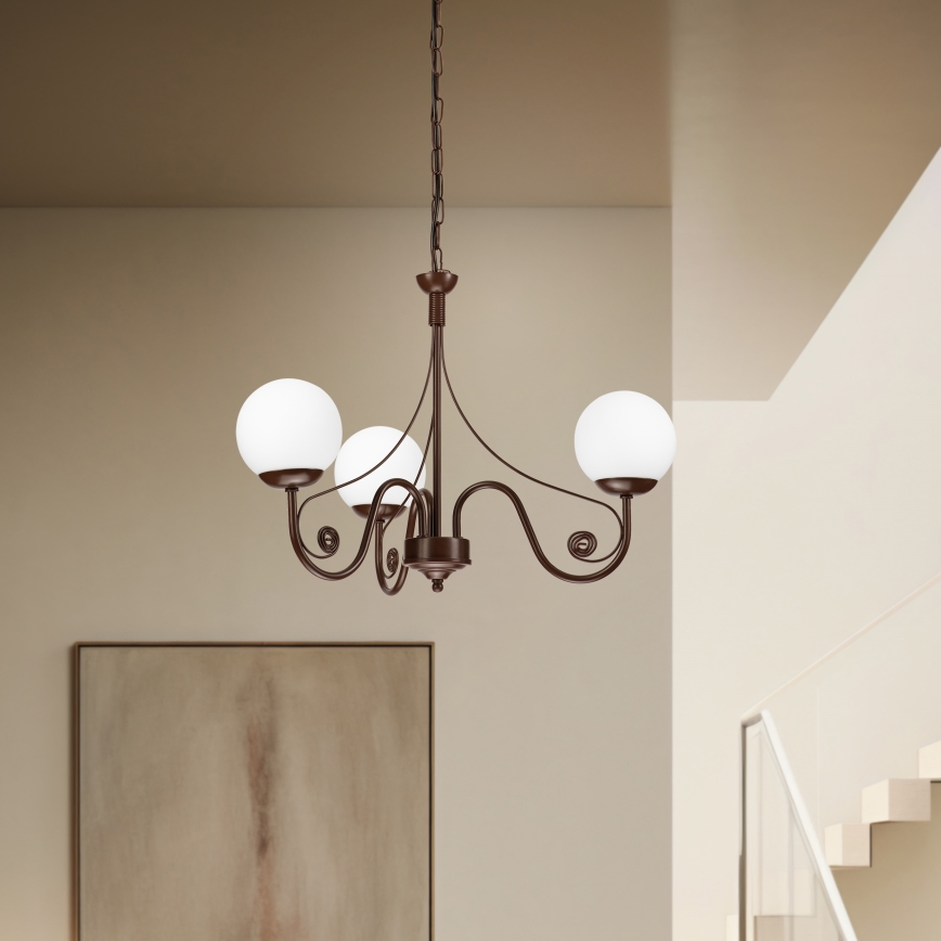 Brilagi - LED Pendel med kædeophæng COTTAGE 3xG9/40W/230V brun/hvid