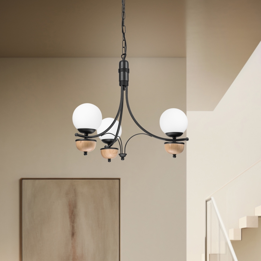 Brilagi - LED Pendel med kædeophæng COTTAGE 3xG9/40W/230V bøg/hvid